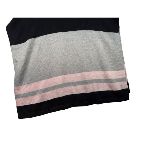 White House Black Market Womens Striped Poncho Sweater L Black Gray Pink - Picture 10 of 11